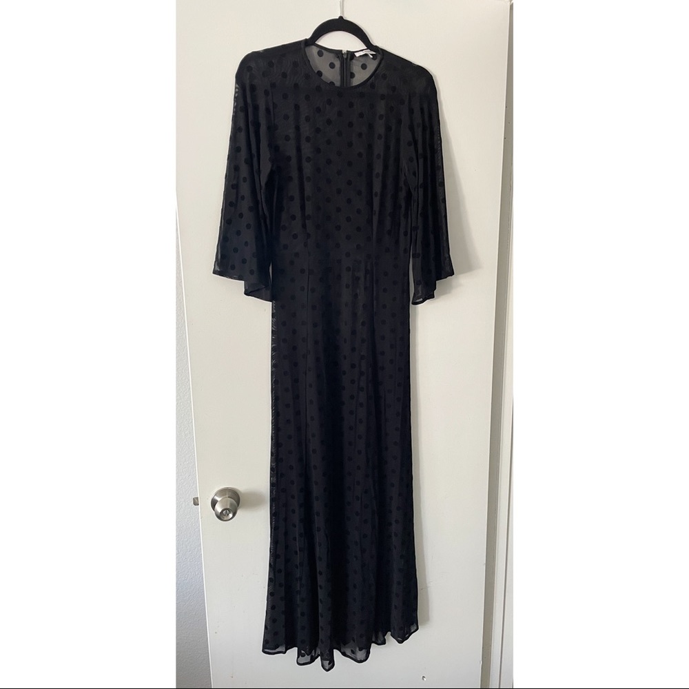 GANNI black velvet polka dot see through maxi dress